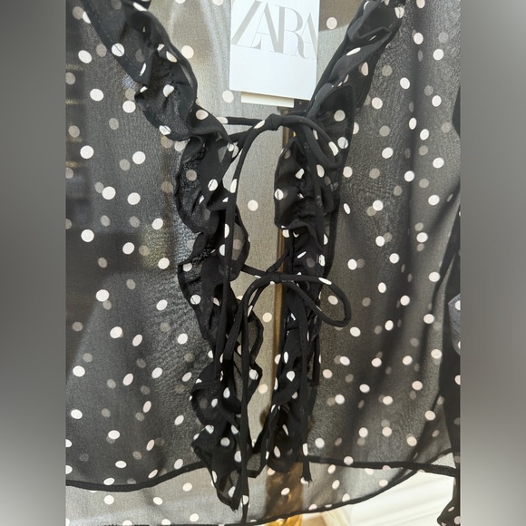 BNWT Fall Zara polka dot sheer tie up blouse, size S. - Picture 4 of 5